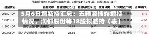 5月6日增减持汇总：五粮液披露增持情况，润都股份等18股拟减持（表）