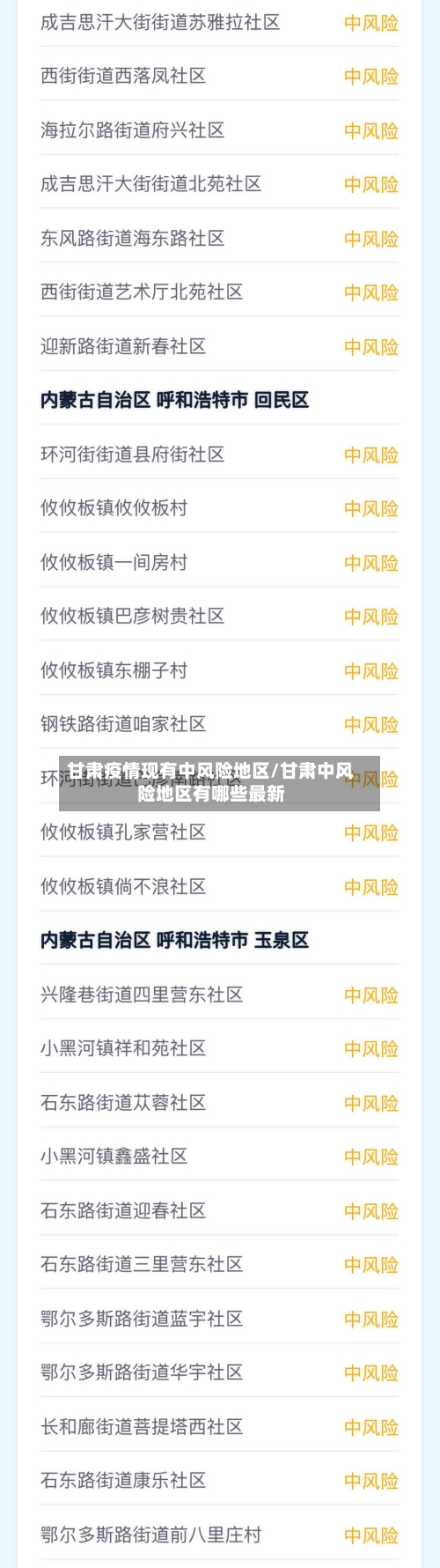 甘肃疫情现有中风险地区/甘肃中风险地区有哪些最新
